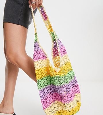 Reclaimed Vintage Inspired straw bag in multi stripe