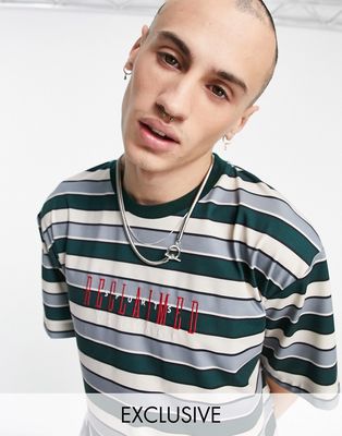 Reclaimed Vintage Inspired stripe T-shirt with sports logo embroidery - DGREEN