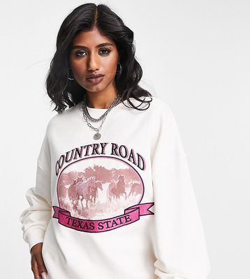 Reclaimed Vintage Inspired sweatshirt with country road graphic in off white