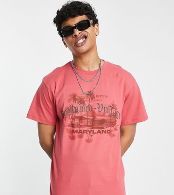 Reclaimed Vintage Inspired T-shirt with summer motorbike print in washed red