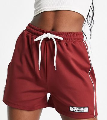 Reclaimed Vintage Inspired track shorts with side stripe in burgundy