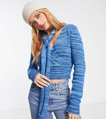 Reclaimed Vintage inspired twist front crop sweater with skinny scarf in blue