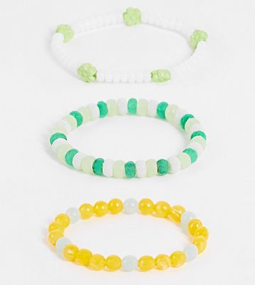 Reclaimed Vintage inspired unisex 3 pack bracelet in multicolored beads