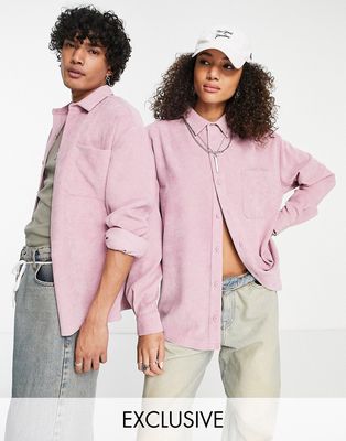Reclaimed vintage inspired unisex cord shirt in dusty pink