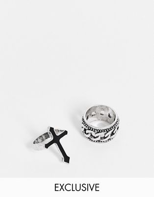 Reclaimed Vintage inspired unisex grunge ring pack in silver