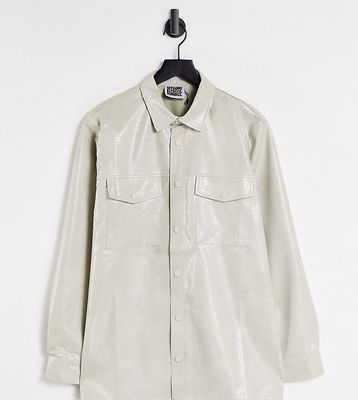 Reclaimed Vintage Inspired unisex leather look croc shacket in stone-Neutral