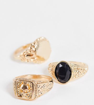 Reclaimed Vintage Inspired unisex ring 3 pack in gold