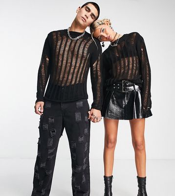 Reclaimed Vintage Inspired unisex shrunken laddered sweater in black