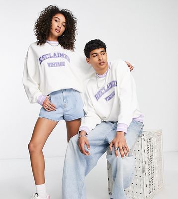 Reclaimed Vintage Inspired unisex sweatshirt with varsity print in cream-Gray