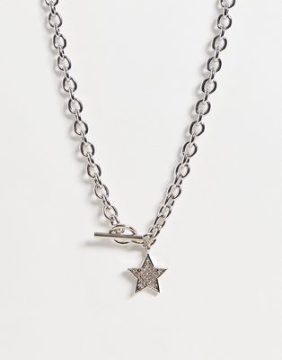 Reclaimed Vintage Inspired unisex y2k necklace with star in silver