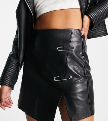 Reclaimed Vintage leather look mini skirt in black with hardware detail