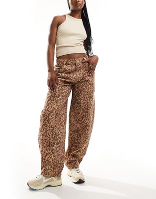 Reclaimed Vintage leopard print barrel leg pants-Brown