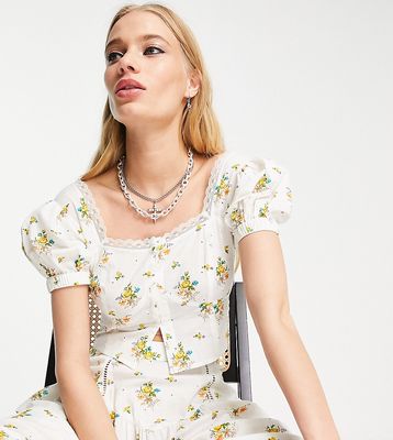 Reclaimed Vintage limited edition corset detail puff sleeve top in floral print - part of a set-White