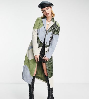 Reclaimed Vintage limited edition spliced trench coat in leather and faux snake-Multi
