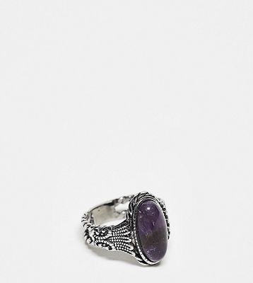 Reclaimed Vintage limited edition stainless steel ring with semi precious stone-Silver