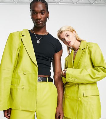 Reclaimed Vintage Limited Edition unisex leather blazer in chartreuse - part of a set-Green