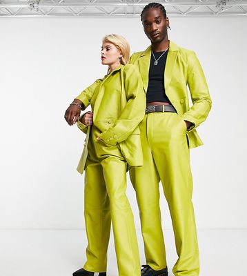 Reclaimed Vintage Limited Edition unisex leather pants in chartreuse-Green