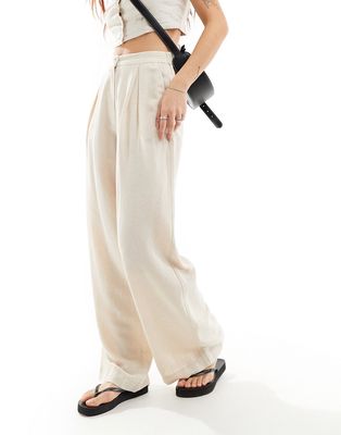 Reclaimed Vintage mensy wide leg pants in linen mix-Neutral