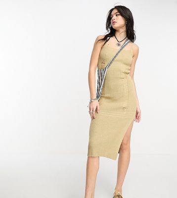 Reclaimed Vintage midi knitted dress with stitch distressing in neutral