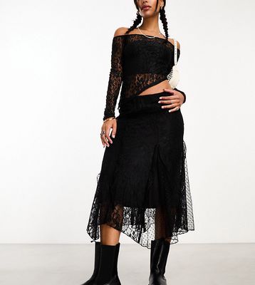 Reclaimed Vintage midi skirt with lace and ruffles-Black