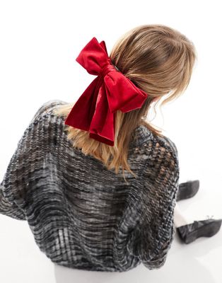 Reclaimed Vintage oversized bow hair clip in red velvet