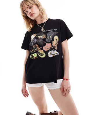 Reclaimed Vintage oversized T-shirt with cowboy hats in black