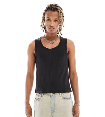 Reclaimed Vintage ribbed tank top with seaming detail in washed black-Gray