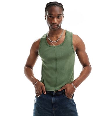 Reclaimed Vintage ribbed tank top with seaming detail in washed khaki-Green