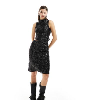 Reclaimed Vintage sequin midi skirt in black - part of a set