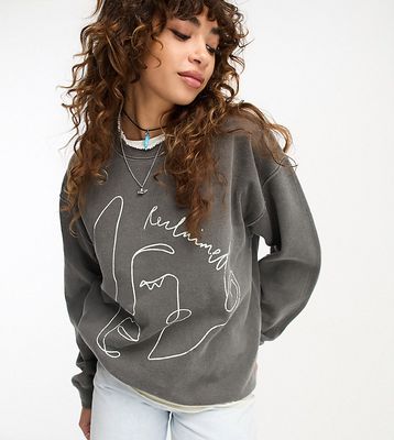 Reclaimed Vintage sketchy face sweat in charcoal-Gray