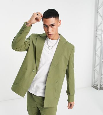 Reclaimed Vintage slim fit relaxed summer blazer in khaki - part of a set-Green