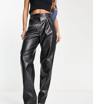 Reclaimed Vintage straight leg leather look pants-Black