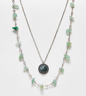 Reclaimed Vintage two row with semi precious pendant and neck chain-Silver