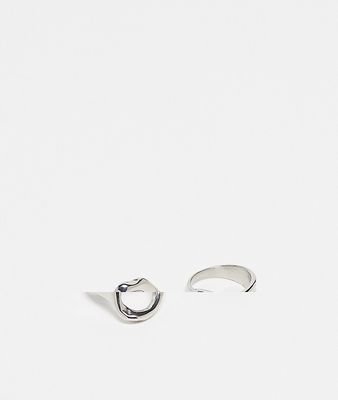 Reclaimed Vintage unisex 2-pack molten rings in stainless steel-Silver