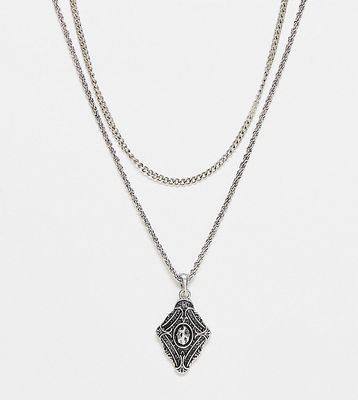 Reclaimed Vintage unisex 2 row necklace in burnished silver
