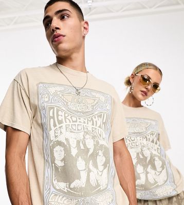 Reclaimed Vintage unisex Aerosmith licensed t-shirt in stone-Neutral