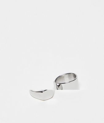 Reclaimed Vintage unisex clean minimal ring pack in stainless steel-Silver