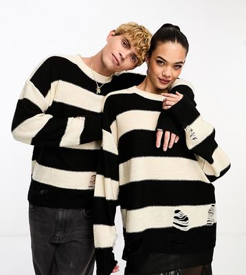 Reclaimed Vintage unisex distressed sweater in stripe-Black