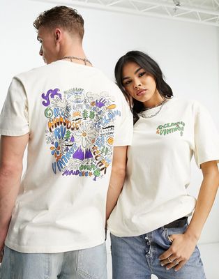 Reclaimed Vintage unisex doodle back print skate t-shirt in ecru-Neutral
