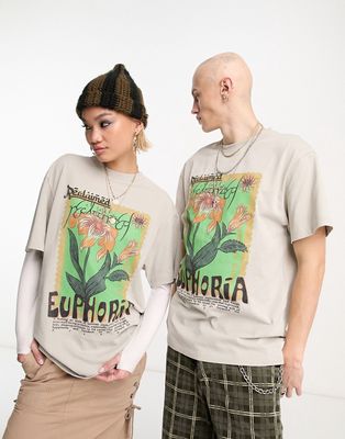 Reclaimed Vintage unisex euphoria graphic T-shirt in ecru-Neutral