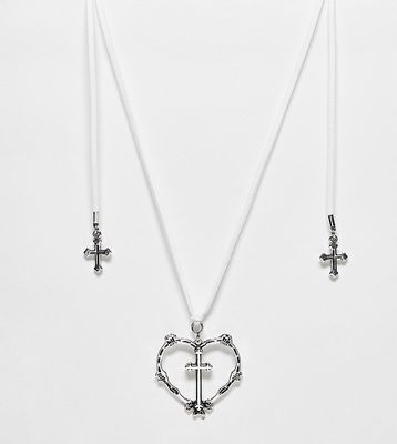 Reclaimed Vintage unisex grunge cord necklace with heart charms in ecru-White