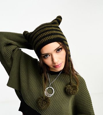 Reclaimed Vintage unisex knit cat hat in stripe-Multi