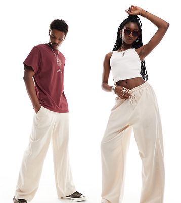 Reclaimed Vintage unisex linen look pull on pants in ecru-White