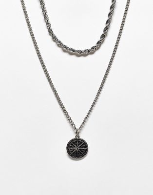 Reclaimed Vintage unisex multirow with pendant in silver