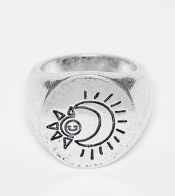 Reclaimed Vintage unisex sketchy cosmic signet ring-Silver