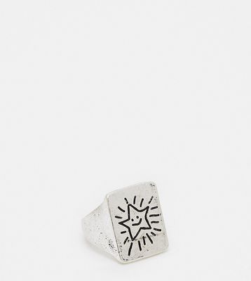 Reclaimed Vintage unisex sketchy star ring in burnished silver