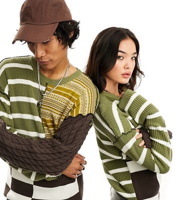 Reclaimed Vintage unisex spliced patchwork & stripe sweater-Multi