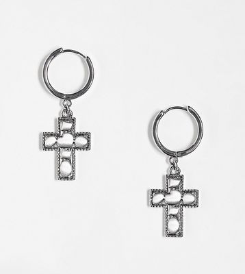 Reclaimed Vintage unisex stone cross earrings-Silver