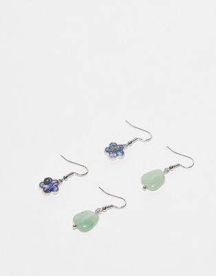 Reclaimed Vintage unisex stone drop earring pack-Multi