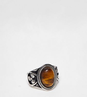 Reclaimed Vintage unisex stone ring in stainless steel-Silver